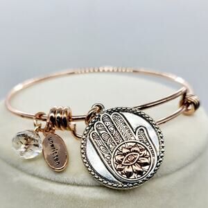Unwritten GOOD VIBES Rose Gold Silver Plated Crystals Adjustable Charm Bracelet